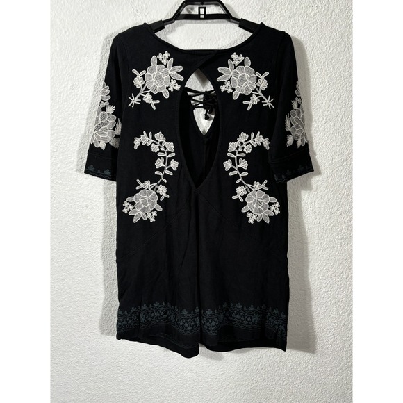 Free People Tunic Top Womens XS Embroidered Boho Lace Up Short Sleeve Blouse - Picture 9 of 9